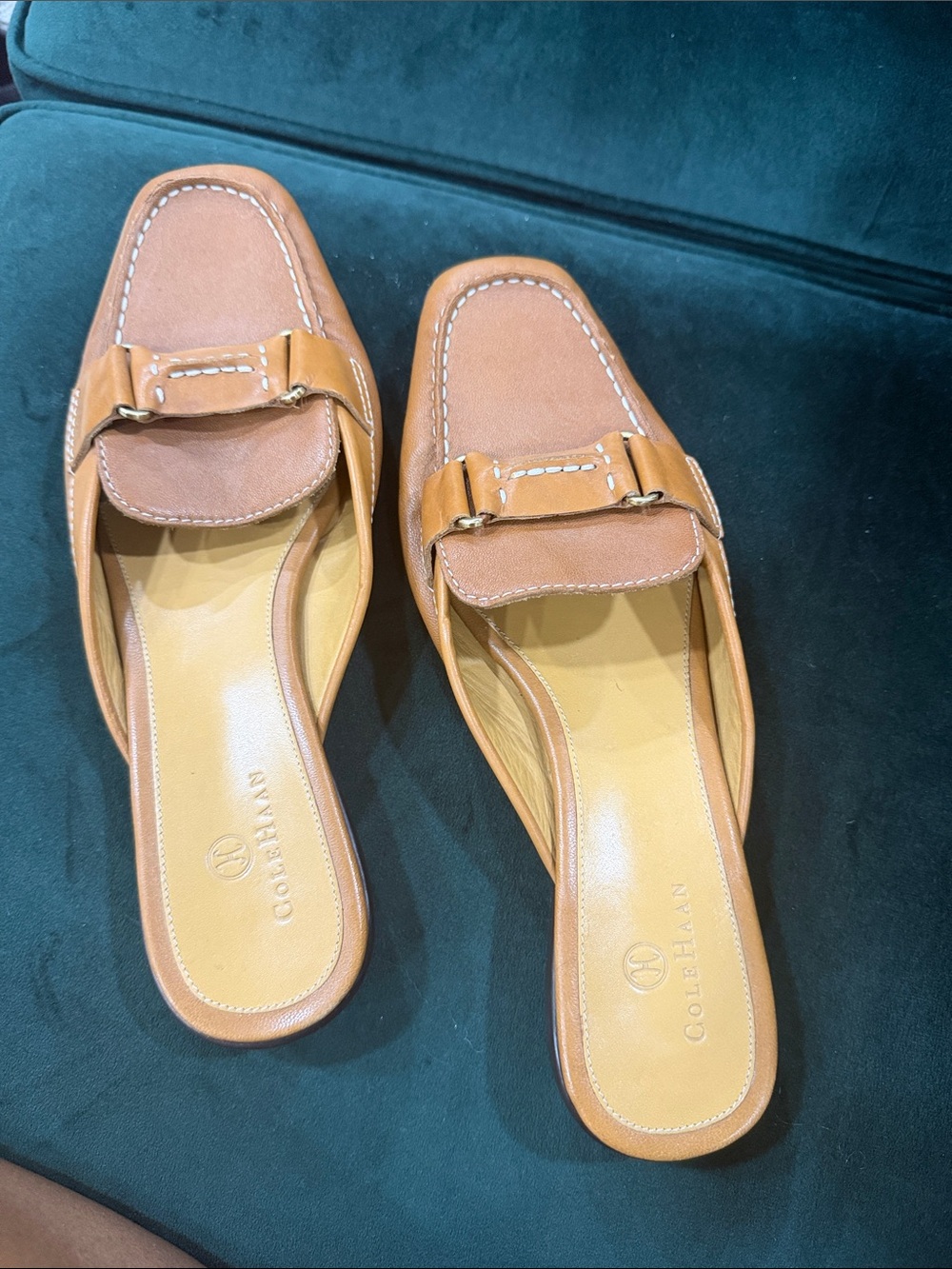 Cole Haan Camel/Tan Leather Buckle Backless Mules